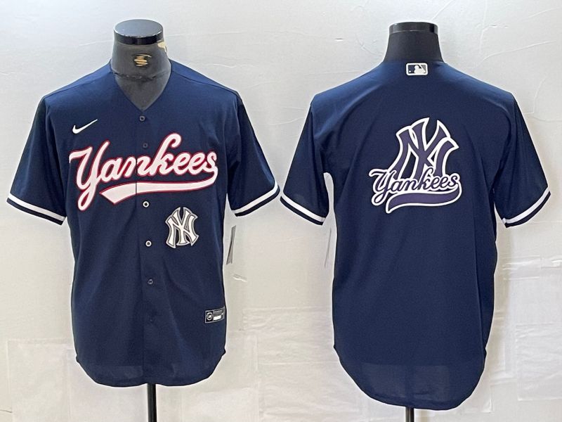 Men New York Yankees Blank Dark blue Second generation joint name Nike 2024 MLB Jersey style 17